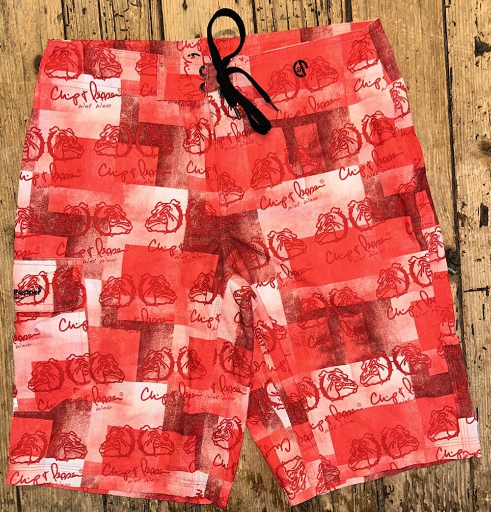 Chip and Pepper Wet Wear Men’s Size 28 Red Logo Cargo Board Swim Shorts